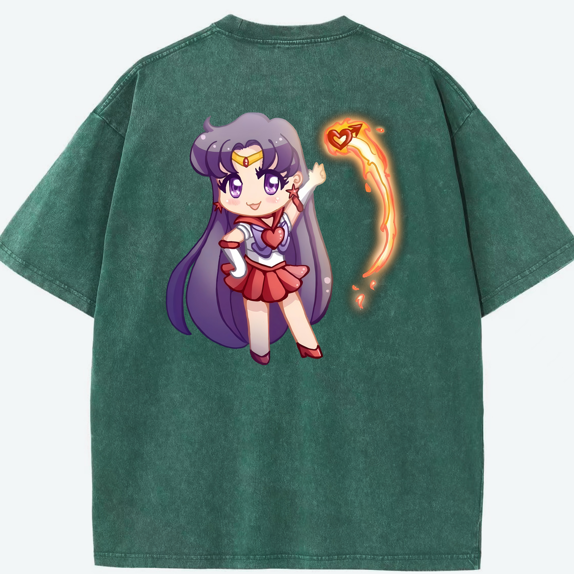 （画像用） 美少女戦士セーラームーン 火野レイ ひの レイ Sailor Moon Hino Rei （セーラーマーズ,Sailor Mars） 綿100% ヴィンテージ風 半袖Tシャツ（背面プリント）